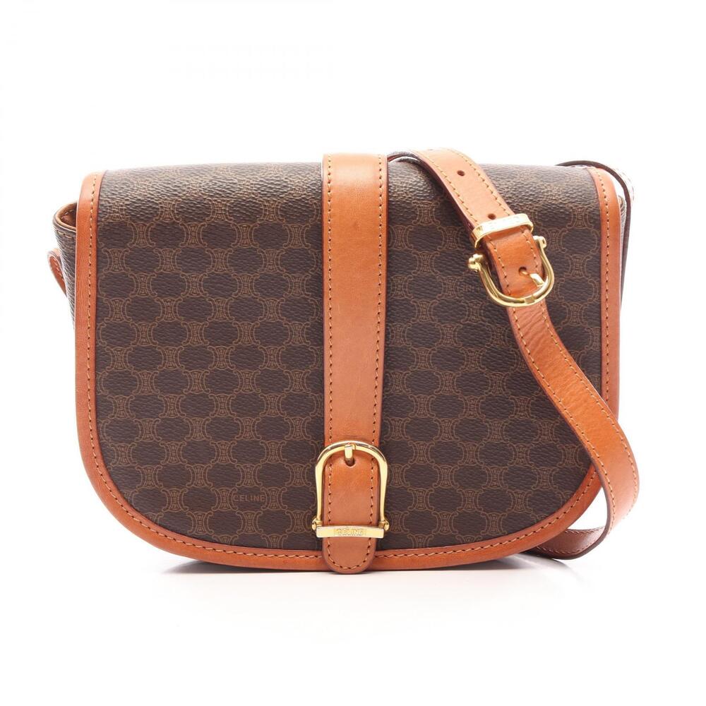 Celine Macadam Shoulder Bag Canvas Leather Brown